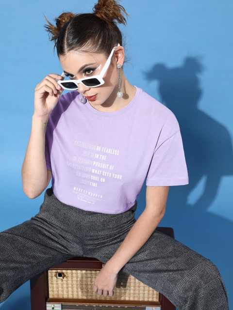 Roadster Women Charming Lavender Typography Joyful Conversation Tshirt