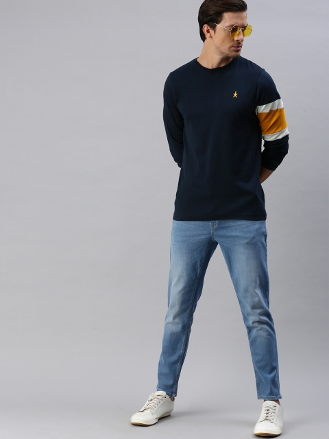 The Roadster Lifestyle Co Men Navy Blue Colourblocked Round Neck Pure Cotton T-shirt - Image 5