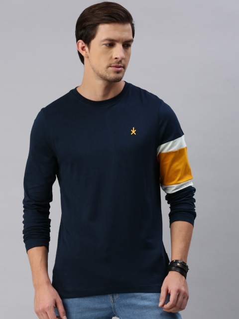 The Roadster Lifestyle Co Men Navy Blue Colourblocked Round Neck Pure Cotton T-shirt - Image 3
