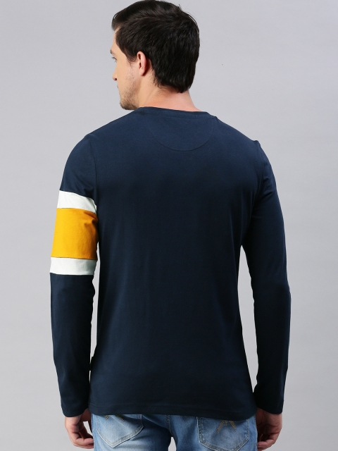 The Roadster Lifestyle Co Men Navy Blue Colourblocked Round Neck Pure Cotton T-shirt - Image 4