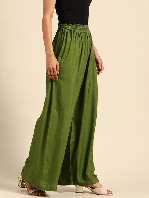 TAG 7 Women Green Solid Wide Leg Palazzos - Image 2