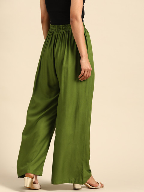 TAG 7 Women Green Solid Wide Leg Palazzos - Image 3