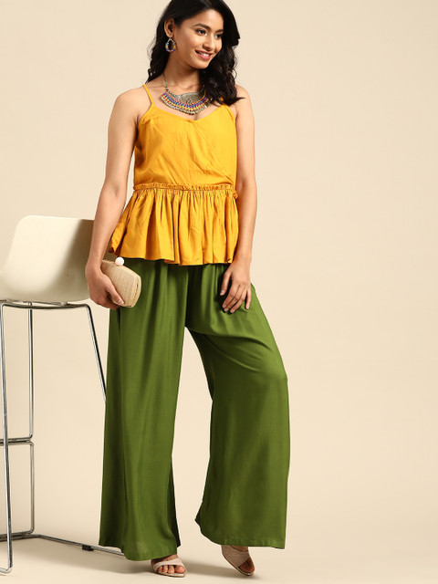 TAG 7 Women Green Solid Wide Leg Palazzos - Image 4
