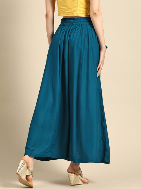 TAG 7 Women Teal Blue Solid Flared Palazzos - Image 3