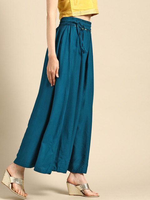 TAG 7 Women Teal Blue Solid Flared Palazzos - Image 2