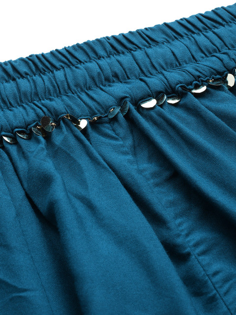 TAG 7 Women Teal Blue Solid Flared Palazzos - Image 5