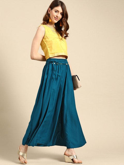 TAG 7 Women Teal Blue Solid Flared Palazzos - Image 4