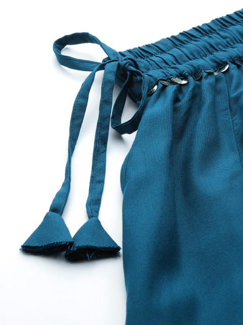 TAG 7 Women Teal Blue Solid Flared Palazzos - Image 6