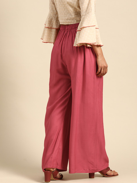TAG 7 Women Pink Solid Wide Leg Palazzos - Image 3