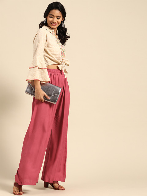 TAG 7 Women Pink Solid Wide Leg Palazzos - Image 4