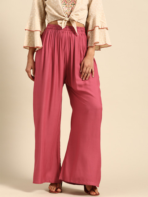 TAG 7 Women Pink Solid Wide Leg Palazzos