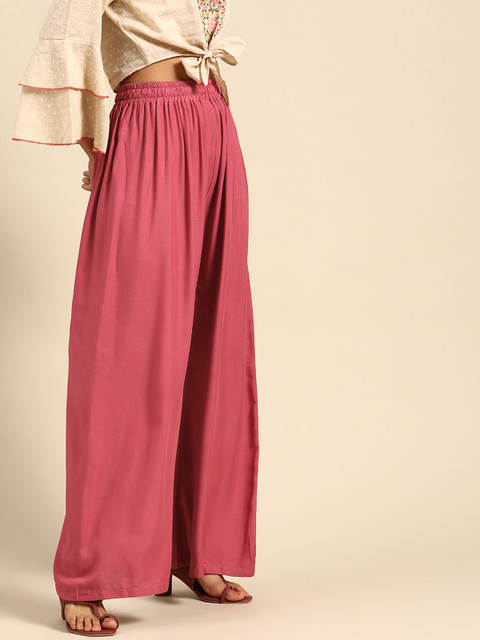 TAG 7 Women Pink Solid Wide Leg Palazzos - Image 2