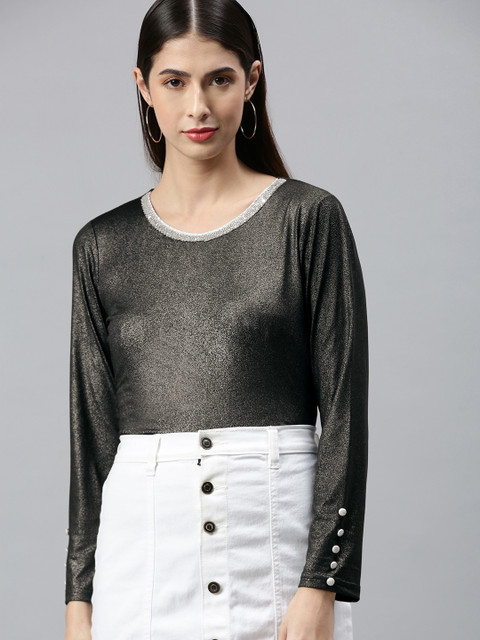 AURELIA Black Jewel Neck Top