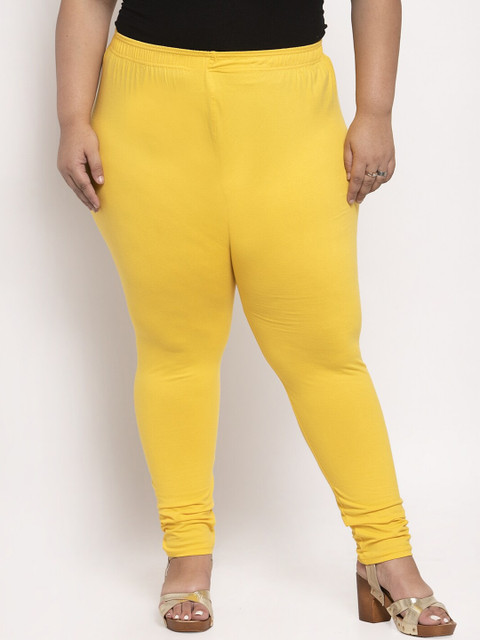 TAG 7 PLUS Women Yellow Solid Plus Size Ankle-Length Leggings