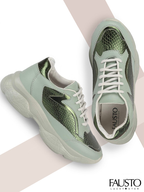 FAUSTO Women Green PU Running Shoes