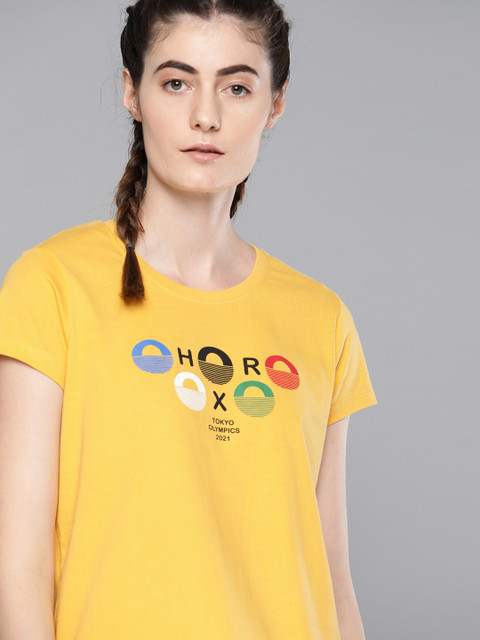 HRX By Hrithik Roshan Women Mimosa Solid Bio-Wash Lifestyle Tshirt