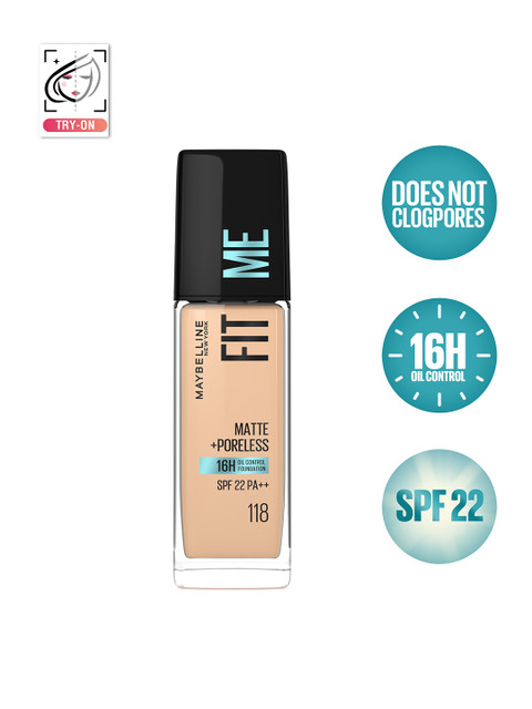 Maybelline Fit Me Tube Matte + Poreless with SPF Foundation - Light Beige 118, 30 ml