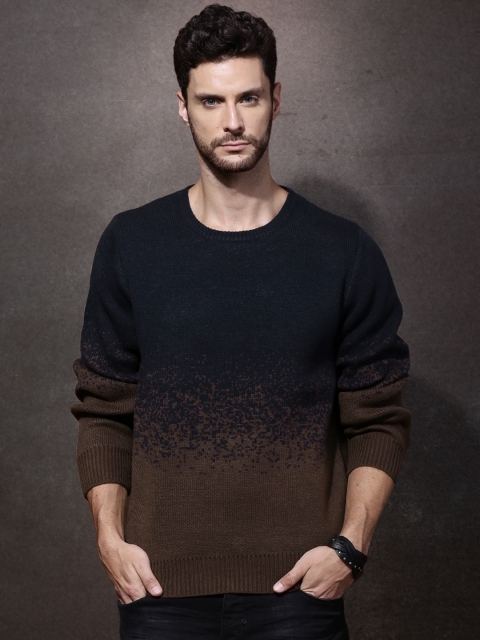 RDSTR Men Navy & Brown Colourblocked Sweater