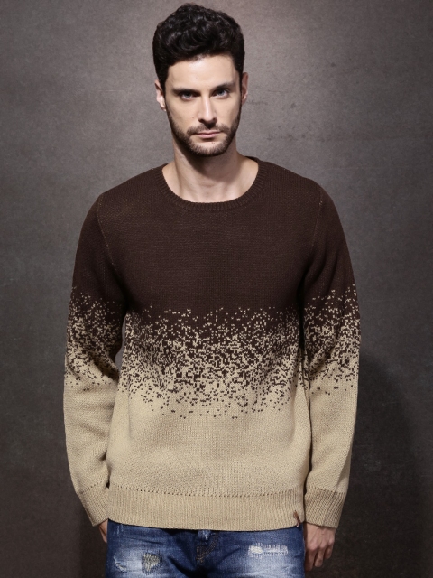 Men Brown & Beige Colourblocked Sweater