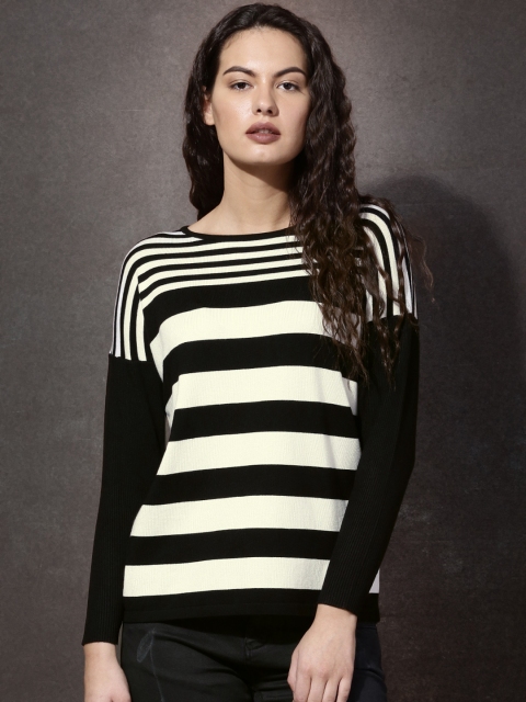 Women White & Black Striped Sweater