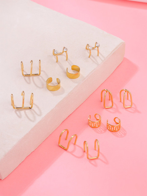 Yellow Chimes Set Of 12 Gold-Toned Ear Cuffs