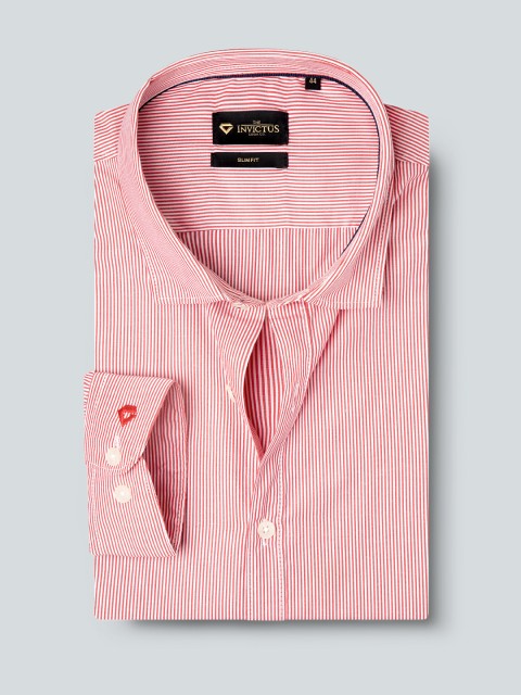 INVICTUS Men Red & White Slim Fit Striped Sustainable Casual Shirt