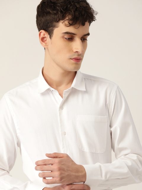 INVICTUS Men White Self Design Slim Fit Pure Cotton Smart Sustainable Casual Shirt
