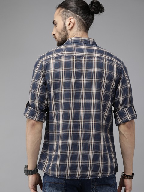 Roadster Men Navy Blue Tartan Checks Checked Casual Shirt - Image 5