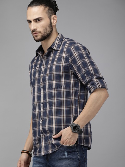 Roadster Men Navy Blue Tartan Checks Checked Casual Shirt - Image 4