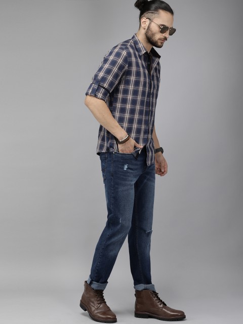 Roadster Men Navy Blue Tartan Checks Checked Casual Shirt - Image 6