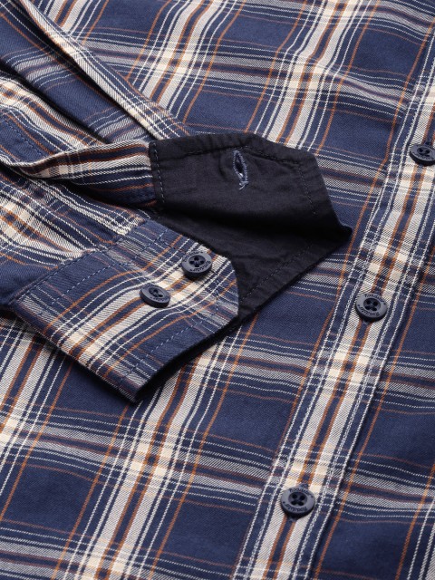 Roadster Men Navy Blue Tartan Checks Checked Casual Shirt - Image 3