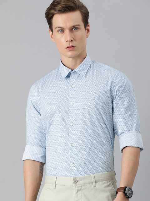 Nautica Men Blue & White Slim Fit Printed Smart Casual Shirt