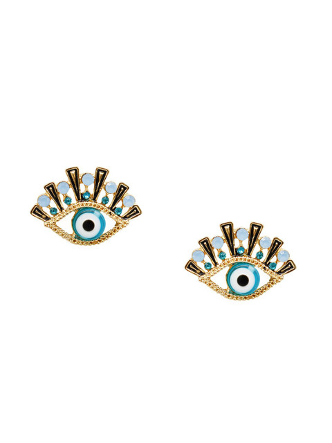 JOKER & WITCH Gold-Toned & Blue Quinn Evil Eye Contemporary Studs - Image 2