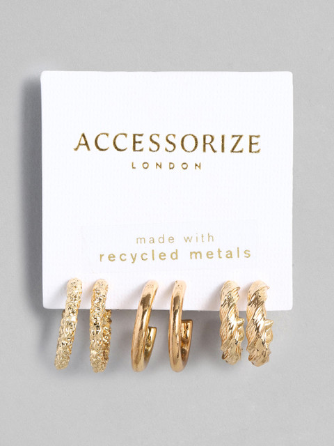 Accessorize Set of 3 Gold-Toned Geometric Half Hoop Earrings