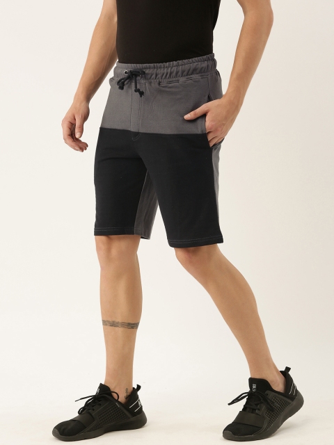 ARISE Men Black & Charcoal Grey Colourblocked Regular Fit Regular Shorts - Image 2