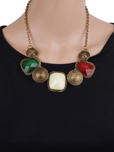 Shining Diva Fashion Antique Gold-Toned Necklace