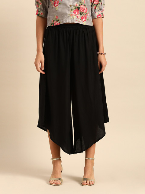 Varanga Women Black Solid Flared Palazzos
