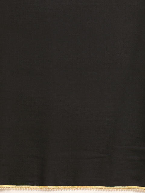 Anouk Black Solid Satin Pearl Border Saree - Image 5