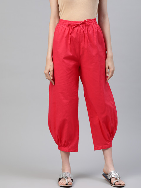 Laado - Pamper Yourself Women Coral Red Solid Pure Cotton Afghan Salwar