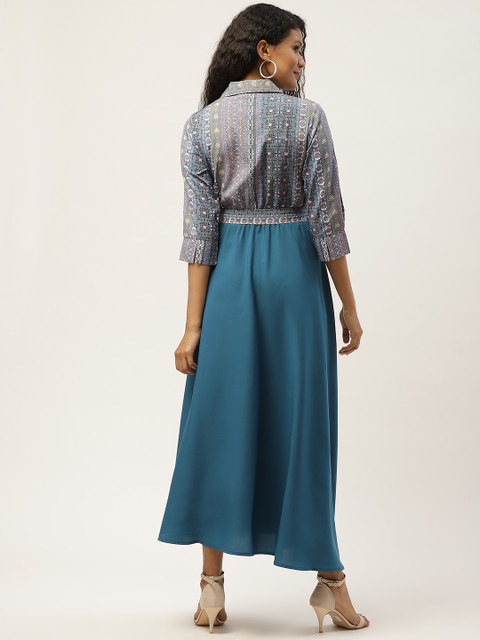 Deewa Women Teal Blue Printed Maxi Dress - Image 3