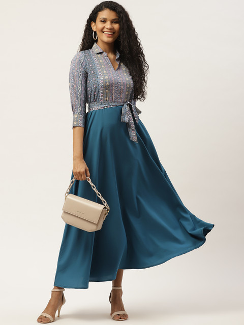 Deewa Women Teal Blue Printed Maxi Dress - Image 4
