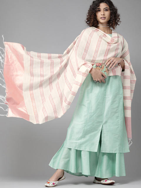 Indo Era Classy Pink and White Striped Dupatta