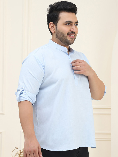 SOJANYA PLUS Men Plus Size Blue Solid Straight Kurta - Image 4