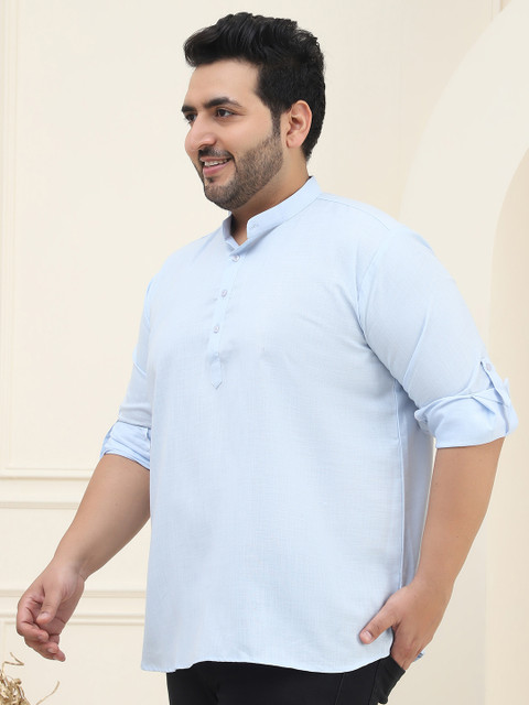 SOJANYA PLUS Men Plus Size Blue Solid Straight Kurta - Image 5