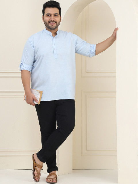 SOJANYA PLUS Men Plus Size Blue Solid Straight Kurta - Image 7