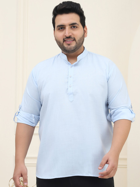 SOJANYA PLUS Men Plus Size Blue Solid Straight Kurta - Image 2
