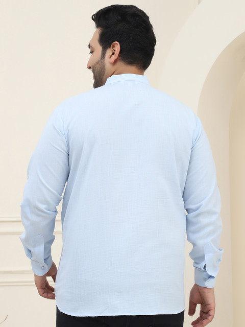 SOJANYA PLUS Men Plus Size Blue Solid Straight Kurta - Image 6