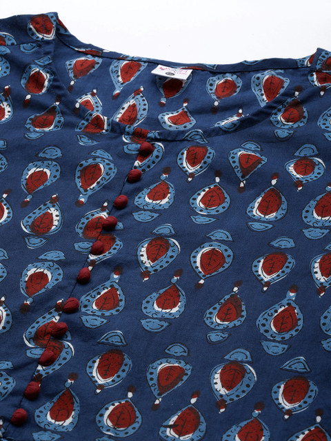 YASH GALLERY Plus Size Navy Blue & Maroon Bell Sleeve A-Line Longline Top - Image 2