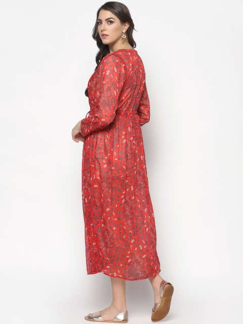 Sera Women Red & Teal Floral Printed Tie-Up Shrug - Image 4