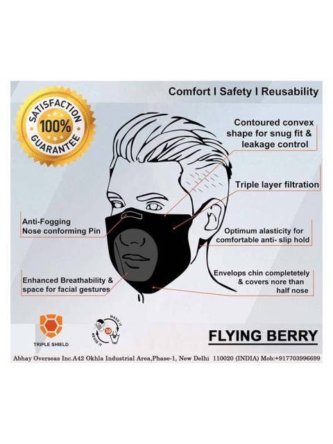 FLYING BERRY Adults Multicoloured Pack Of 6 Solid 3-Ply Reusable Adjustable Cloth Masks - Image 6